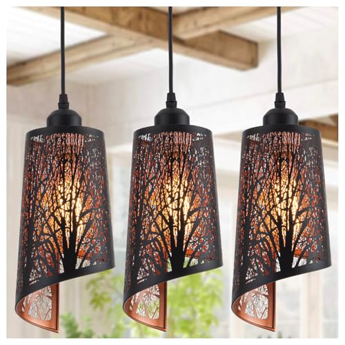 Industrial 3 Pack Black Pendant Light for Kitchen Island (3 Count)