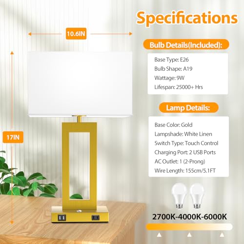 3 Color Temperatures Touch Control Table Lamps Set of 2 (2 Count)