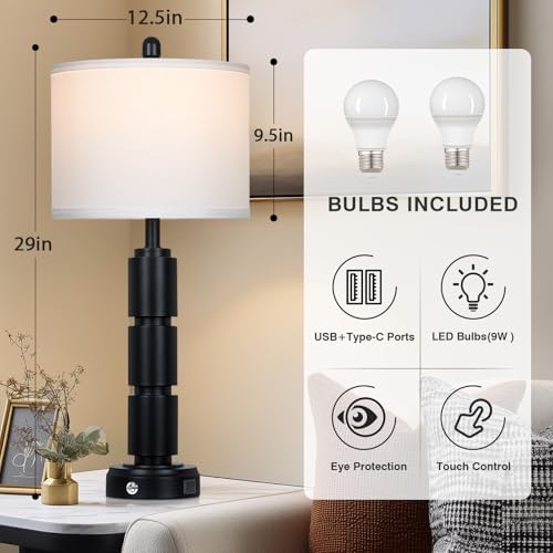 Set of 2 Modern Table Lamps for Living Room Bedroom (2 Count)