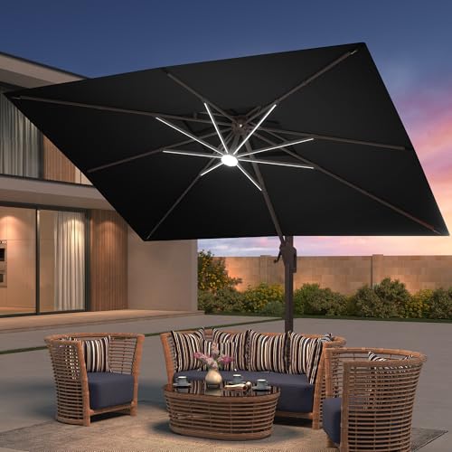 9x12 FT Patio Cantilever Outdoor Offset Umbrella with LED Lights