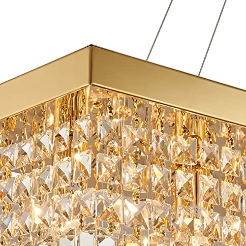 Rectangle K9 Crystal Chandelier Modern Gold Crystal Chandelier Rectangular Pendant Lighting Fixture for Dining Room Kitchen Island Bedroom L47'' x W10'' x H10''