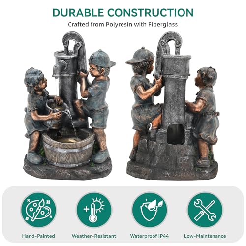 26" Boy and Girl Outdoor Fountain LED 3