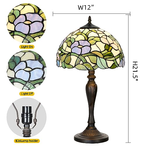 TL0005 Tiffany Table Lamp Bedside Stained Glass Lamp Spring Floral Design Reading Desk Light 12X21.5 Inches for Bedroom Living Room Home Office