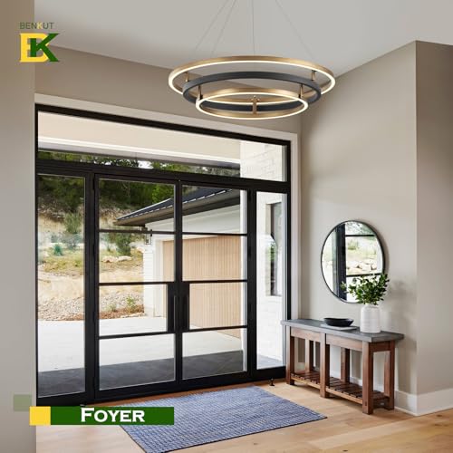3 Rings Modern LED Chandelier Black Gold Dimmable Circular Pendant Light for Dining Room