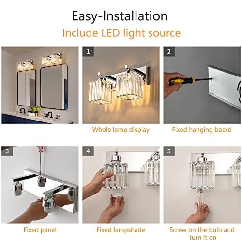Modern 2 Light Chrome Crystal Bathroom Vanity Wall Light