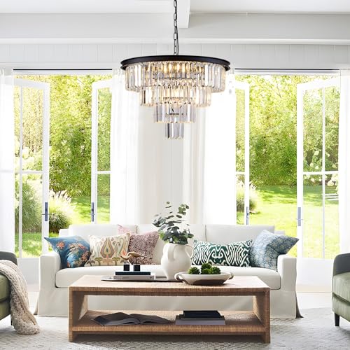 10 Light Black Crystal Chandelier 24'' Modern Round Chandeliers for Dining Room Contemporary Ceiling Pendant Light Fixture 4
