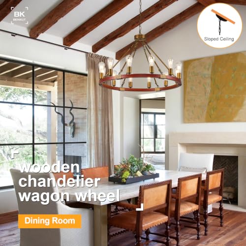 Farmhouse Wagon Wheel Chandelier 31" Rustic Gold Chandelier for Dining Room