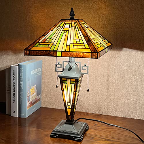 Tiffany Table Lamp Antique Amber Brown Stained Glass Lamp 3