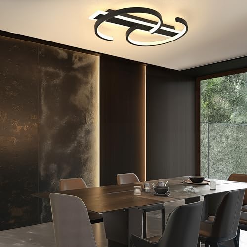 LED Ceiling Light 2 Rings Black Modern Ceiling lamp 35W Flush Mount Ceiling Light with Remote 3000