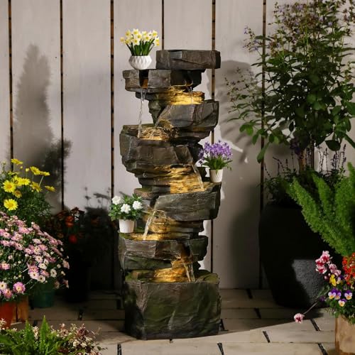 49H Realistic Rock Outdoor Water Fountain with 6 Tiers