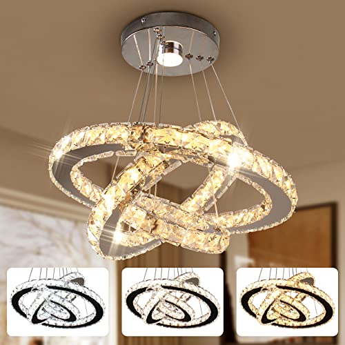 3 Ring Crystal Chandelier Adjustable Dimmable LED Pendant