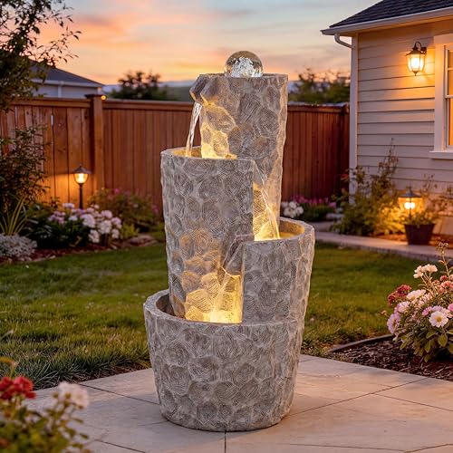 4 Tier Twist Outdoor Water Fountain with Rotating Crystal Ball