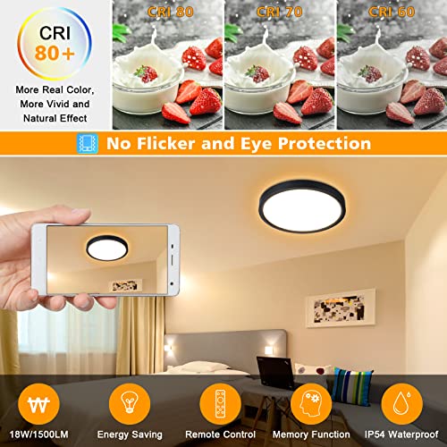 Dimmable LED Flush Mount Ceiling Light with Remote Control