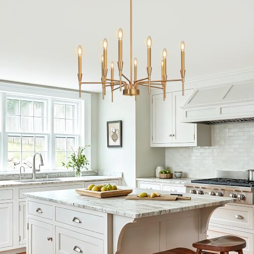 Gold Modern Small Chandelier 10 Light Dining Room Farmhouse Light Fixture