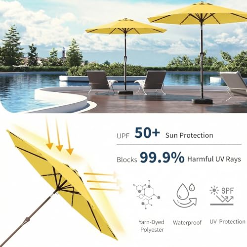 10FT Solar Umbrella 32 LED Lighted Patio Umbrella Table Market Umbrella w