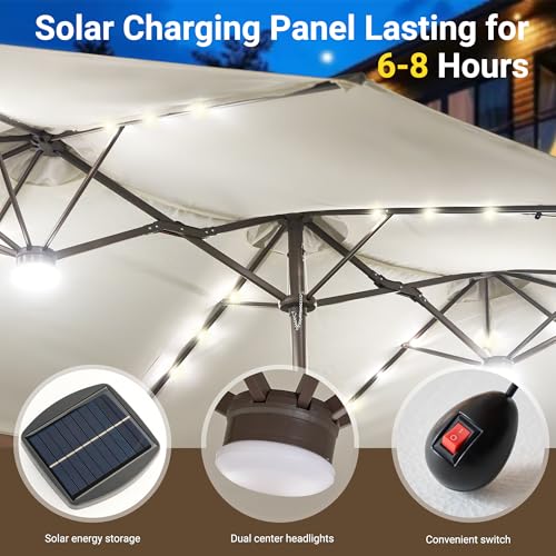 15 Ft Umbrella Outdoor Patio Solar Lights With Base