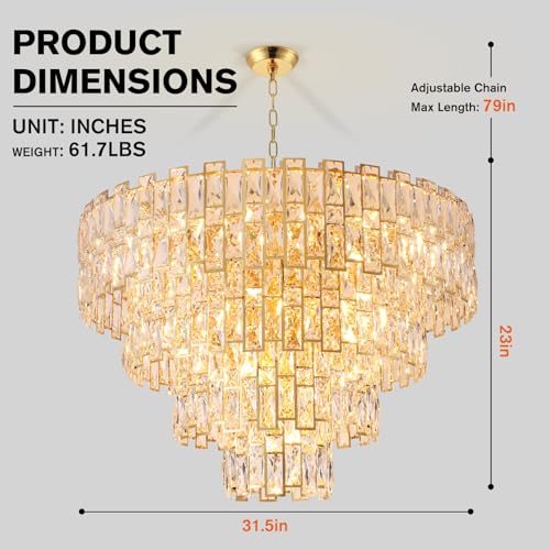 32 Inch Gold Luxury Crystal Chandelier for Dining Room