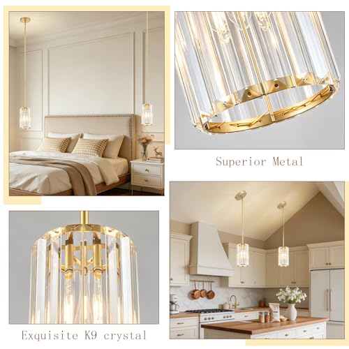 Adjustable Modern Crystal Gold Pendant Lights Kitchen Island (Gold / 5.3 in)