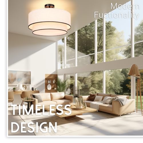 20 inch Semi Flush Mount Ceiling Light Fixture with Fabric Shade