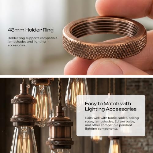 E26 Lamp Holder Socket Copper Metal Vintage Edison Bulb Holder IP20 Hardwired Medium Base Fitting for Pendant Wall Table Lamps DIY Indoor Lighting (2 Count)