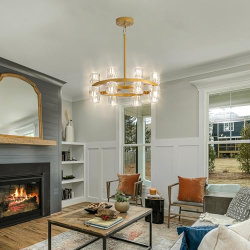 18 Inch Gold Crystal Wagon Wheel Chandelier with Crystal Shades