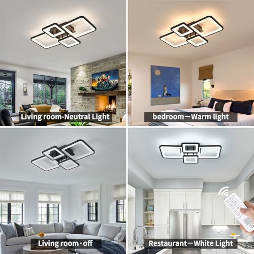 Modern LED Ceiling Lights Fixture Dimmable Flush Mount Black Acrylic 4