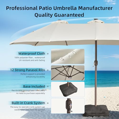 15Ft Patio Umbrella With Multicolor Solar Light