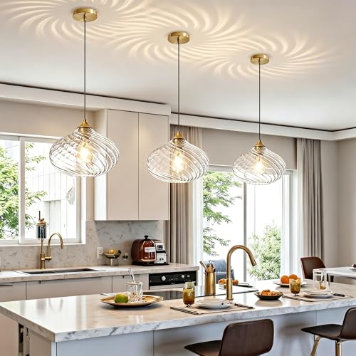 11in Gold Pendant Lights Kitchen Island with Clear Glass Shade 2Pack