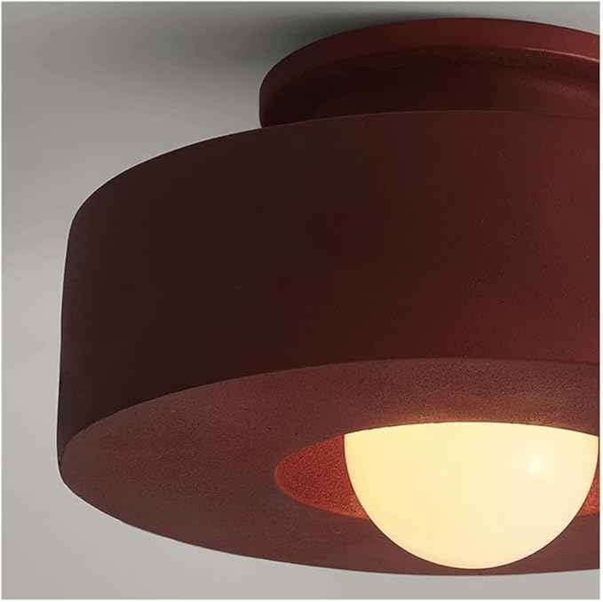 Japanese Wabi-sabi Style Resin Ceiling Light Fixture - 11.81 Inch Semi Flush Mount Ceiling Lighting for Hallway, Kitchen, Corridor, Bedroom, Entryway, Porch, Foyer(Red)