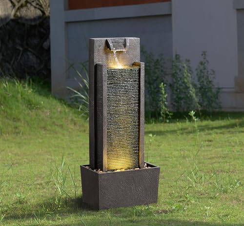 32 Inch Modern Straight Panel Water Fountain with LED Light