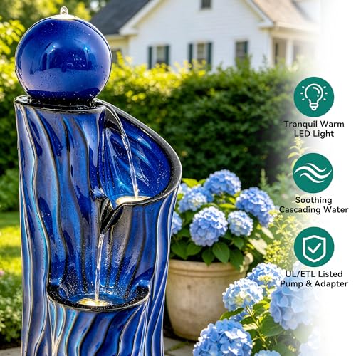 32"Ceramic 3 Tier Sphere Outdoor Water Fountain