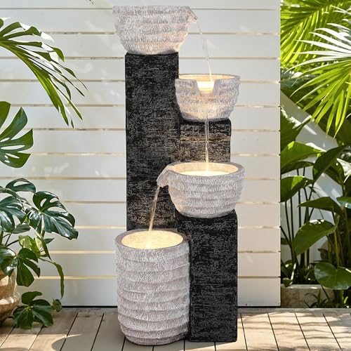 40" H Outdoor Water Fountain with LED Lights & Pump