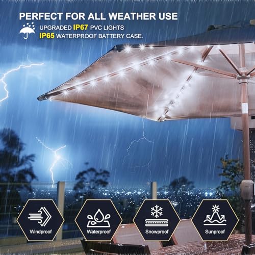 Patio Umbrella Lights Cordless 120 LED Table Umbrella Lights with Remote Control Battery Operated Waterproof Parasol String Lights for 7