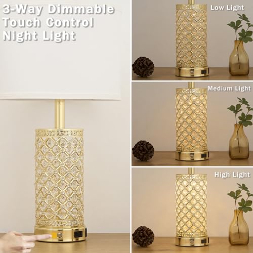 24in Crystal Table Lamp Set of 2 Bedroom Lamps for Night Stand (2 Count)