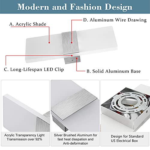 Set of 2 12W Dimmable Modern LED Wall Sconce Cool White (2 Count)