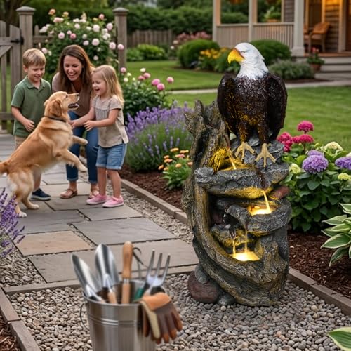 40.5" Tall Eagel Water Fountain Outdoor Waterfall Garden Fountains