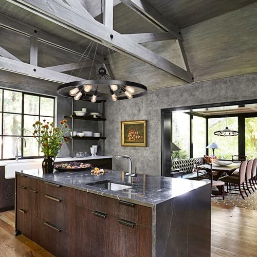 38.2'' Large Black Wagon Wheel Chandelier for Dining Room