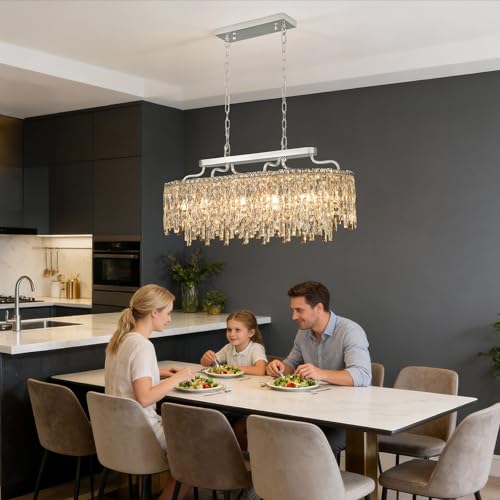 12 Lights Chrome Oval Crystal Chandeliers for Dining Room 36"