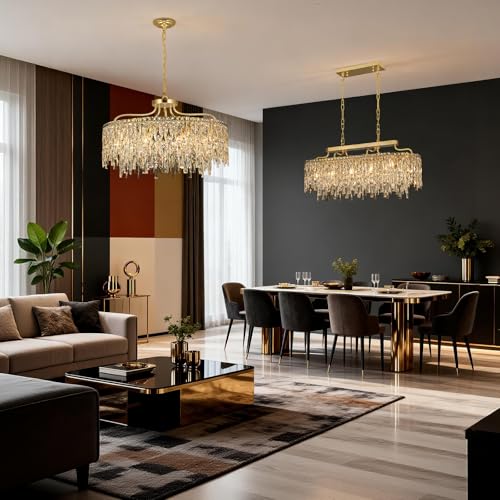 10 Lights Modern Gold Crystal Chandeliers for Dining Room 28"