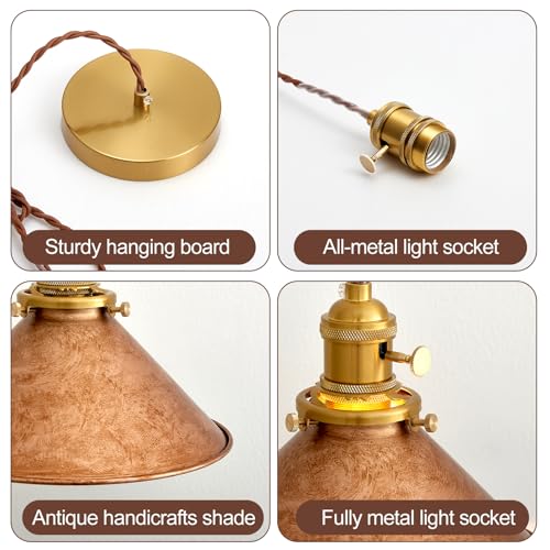 Rusted Copper Kitchen Hanging Lights 8.2 Inch Industrial Lampshade Retro Farmhouse Pendant Light for Bedroom Barn and Bar Foyer Lighting Fixtures 2 Pack