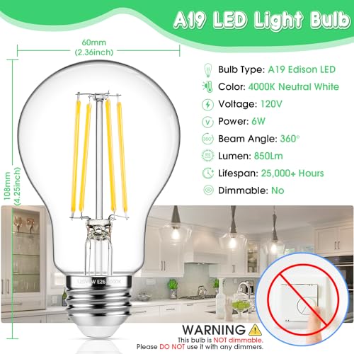 60W Equivalent E26 LED Filament Light Bulbs (4 Count)