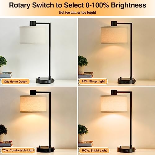 Table Lamp for Bedroom Set of 2 with USB C+A Ports (2 Count)