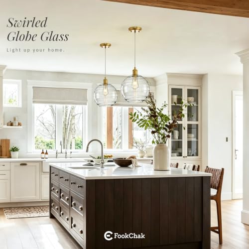 Gold Pendant Light Large Globe Glass Kitchen Light Fixture for Dining Room
