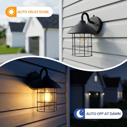 2 Pack Dusk to Dawn Outdoor Wall Lights (Black / 2 Pack)