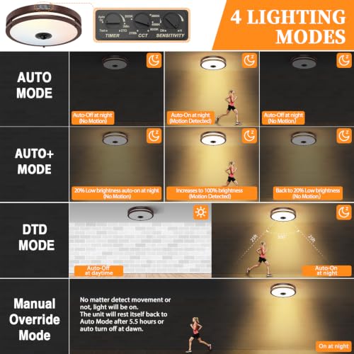 12" LED Motion Sensor Outdoor Ceiling Light Porch Lamp