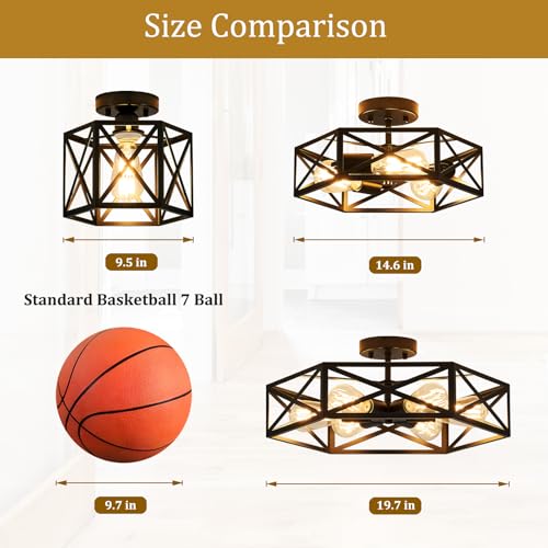 Black Modern Farmhouse Metal Semi Flush Mount Ceiling Light Fixture 9.5 in