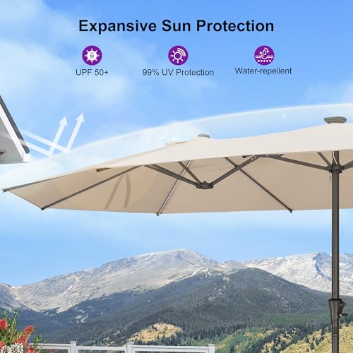 Patio Umbrella 13ft with Base and Solar Lights Outdoor