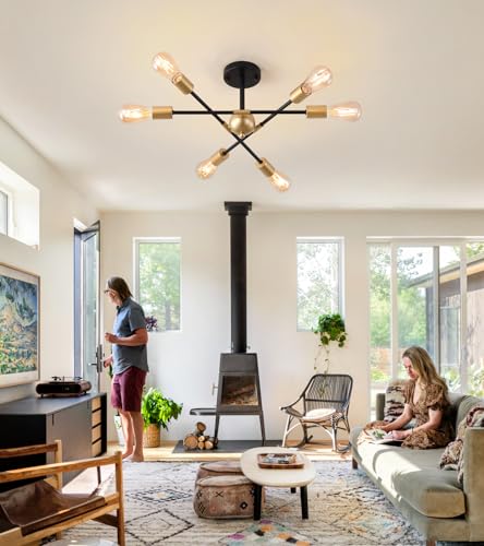 Modern Semi Flush Mount Ceiling Light Fixture Black and Gold Close to Ceiling Light 6