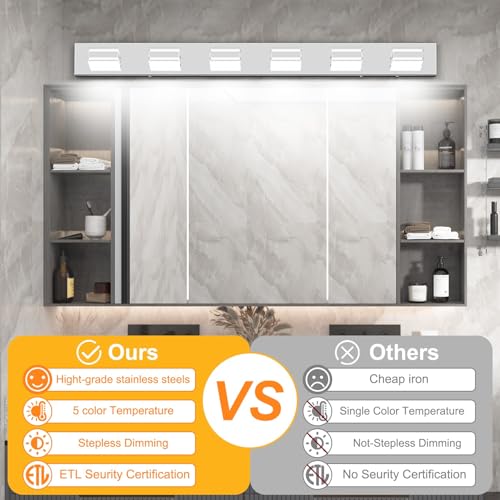 48inch Chrome Vanity Light for Bathroom with 5 Color Temperatures
