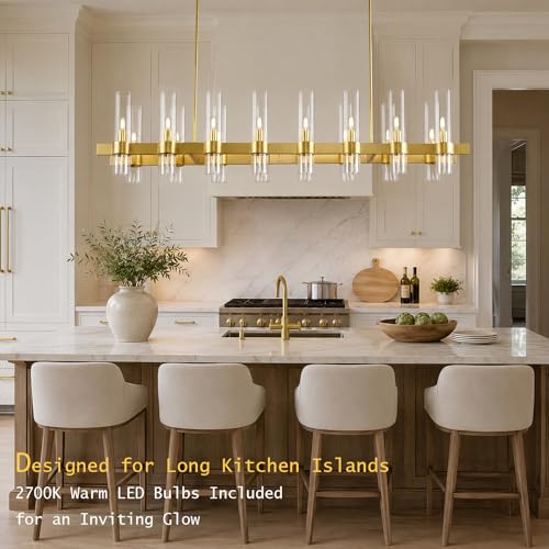 54" Gold Rectangle Chandelier for Dining Room